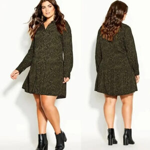 NWT CITY CHIC Animal Print Button Down Shirt Dress Green Size 20 Mini Skin
